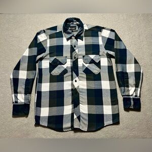 Triveni Denim Men’s Medium Blue White Plaid Button Down Shirt Cotton Blend